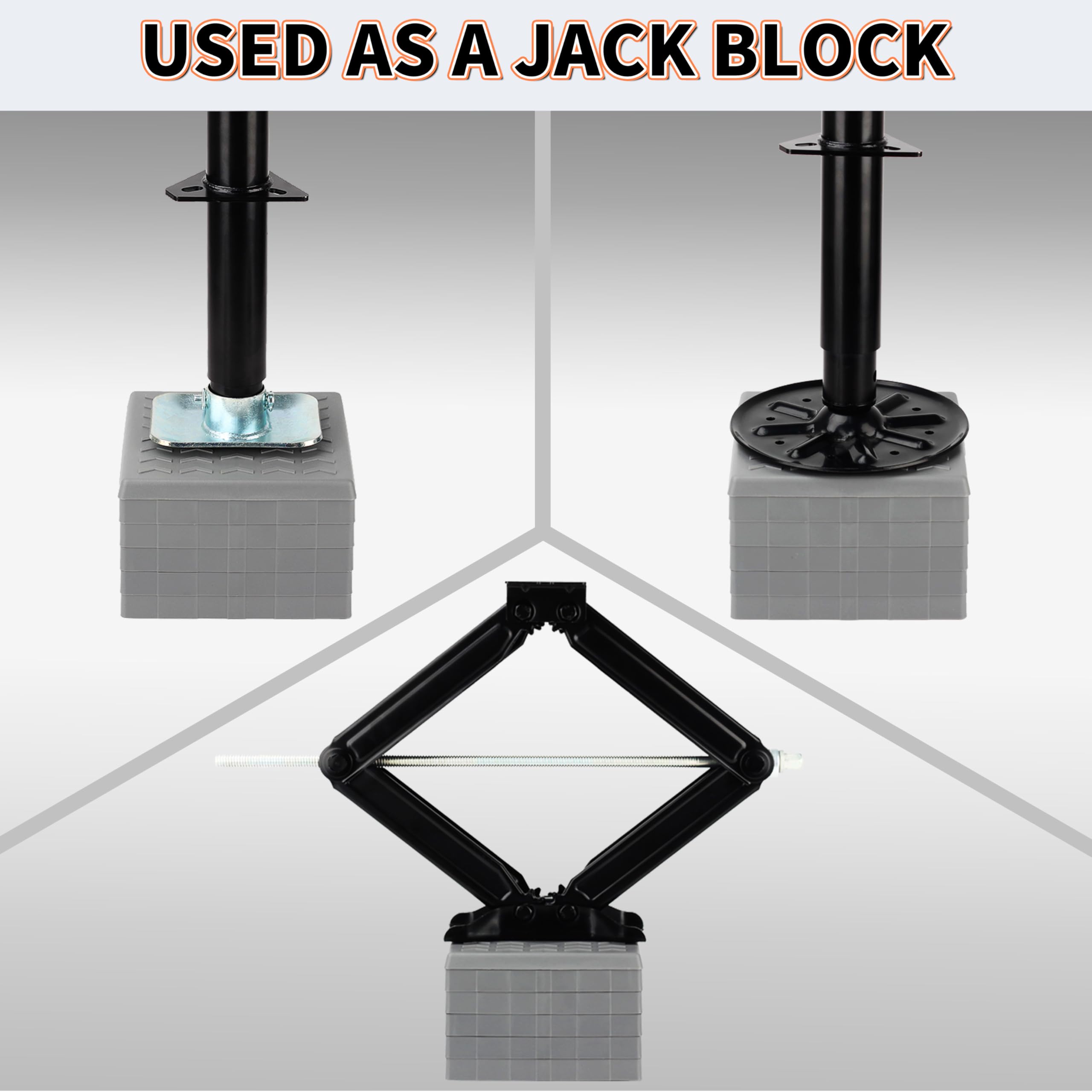 OULEME blocks used with a trailer jack demonstrating wider load distribution