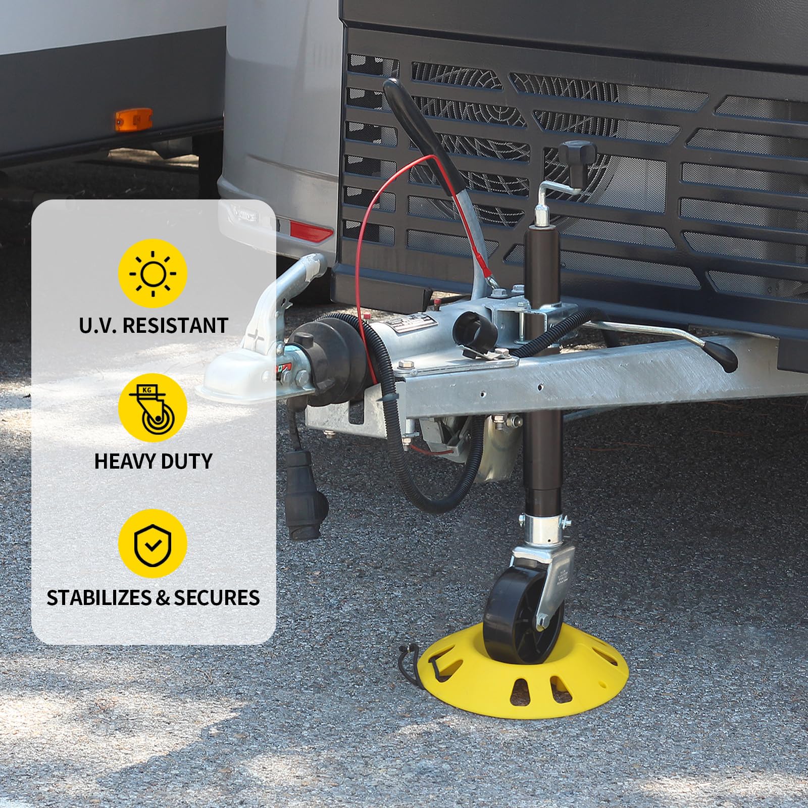 OULEME dock under trailer jack at campsite improving stability benefit
