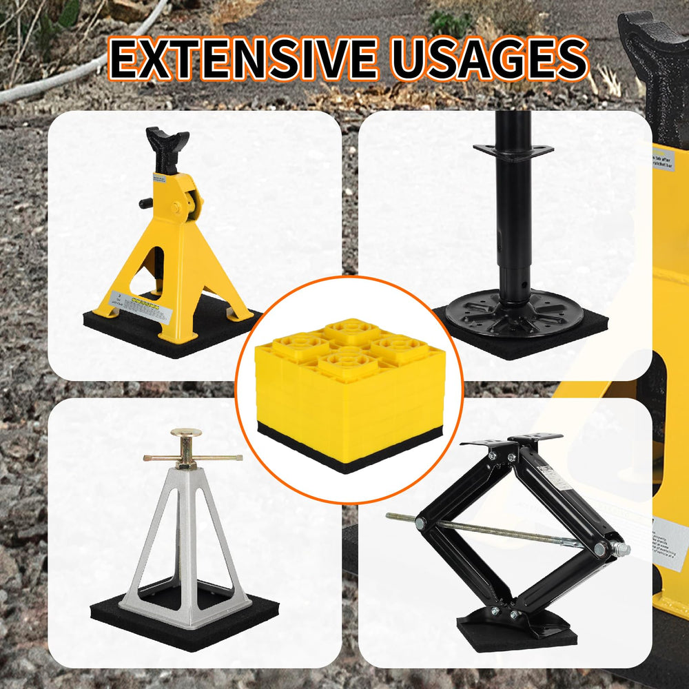 OULEME pad placed under RV jack providing stable non-slip support
