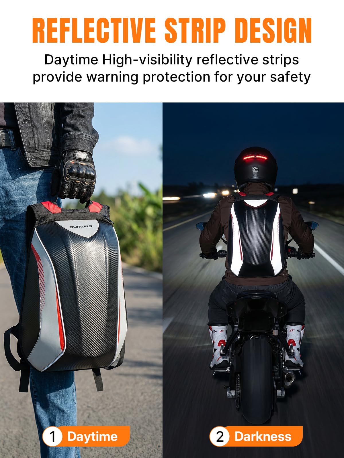 Oumurs padded shoulder straps and waist belt providing comfort on rides