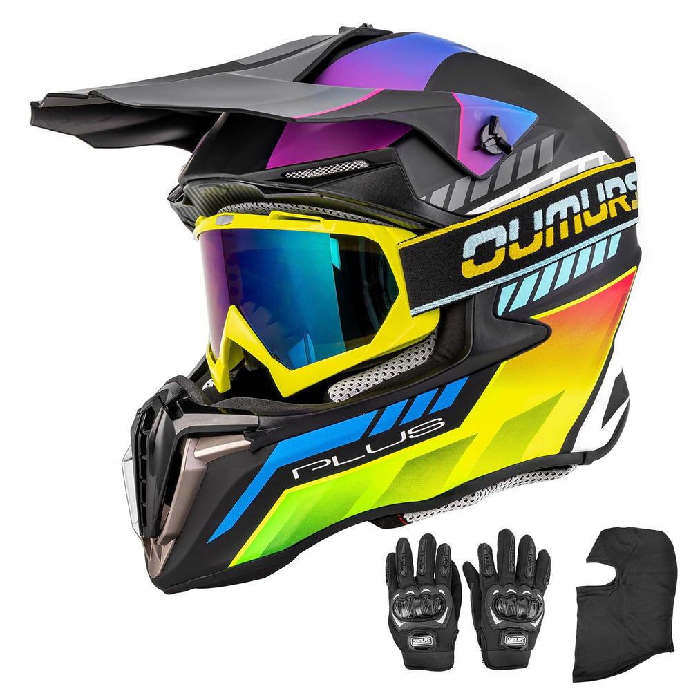 Oumurs front view helmet showing full-face coverage and DOT protection benefits