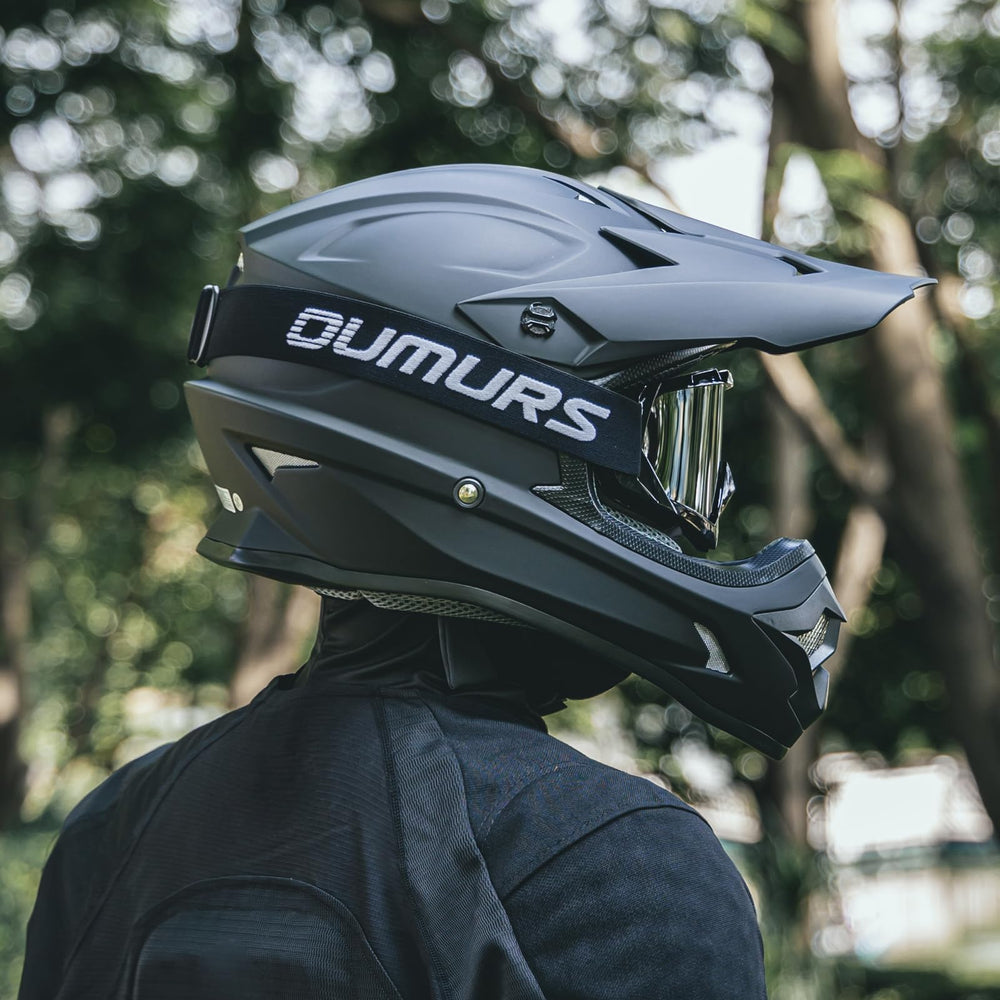 Oumurs helmet in use on rider showing fit and accessory setup benefit