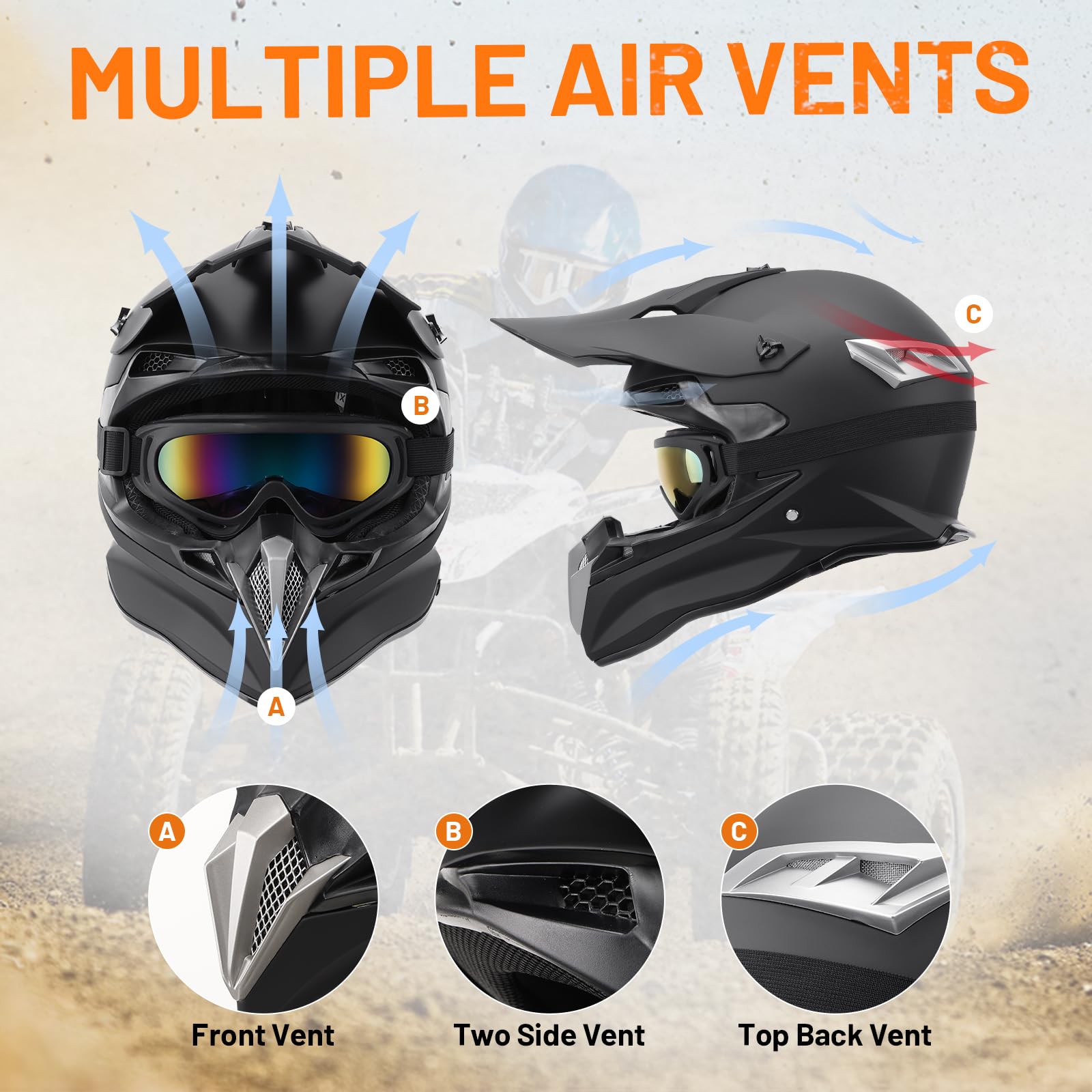 Oumurs helmet top and rear vents highlighting airflow for cooler rides