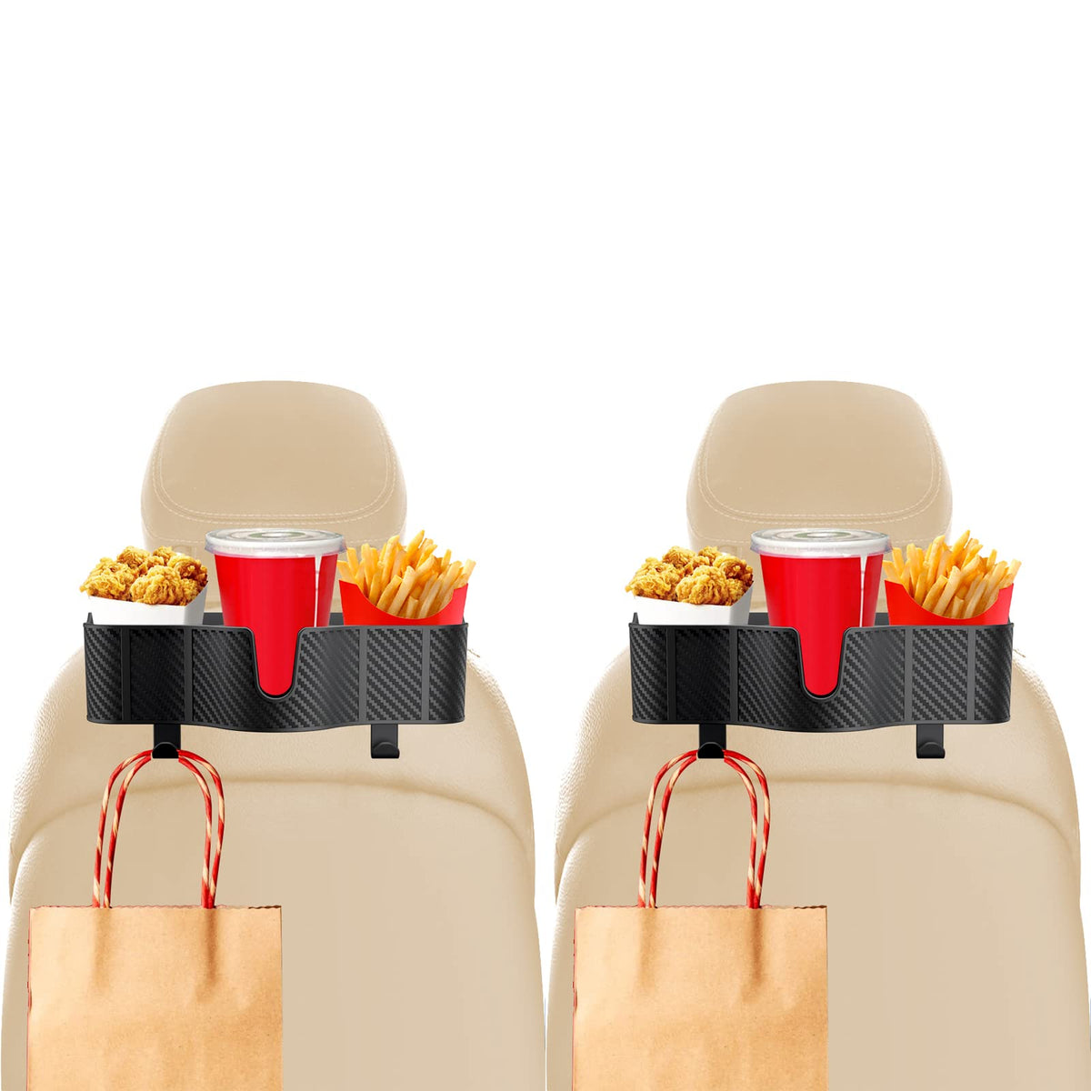 OUSHASAA front view installed on headrest shows stable drink access