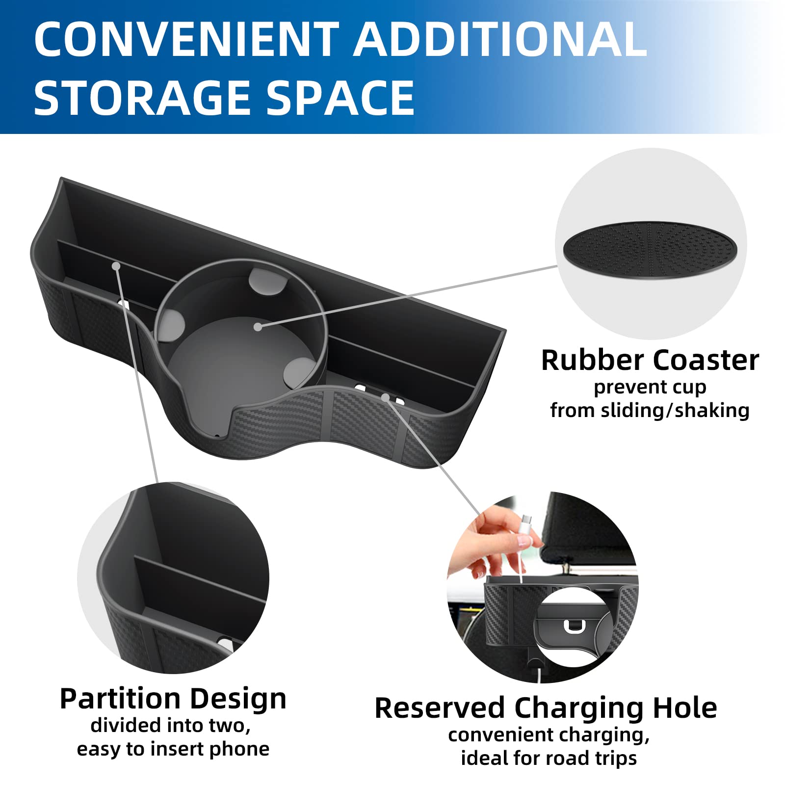 OUSHASAA storage compartment open displaying organized snacks and phone