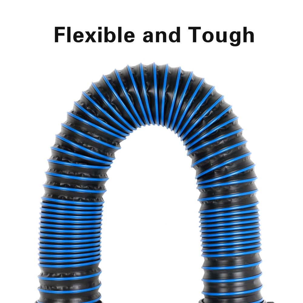 OUTPRIZE hose in use at an RV dump station showing secure connection and smooth emptying