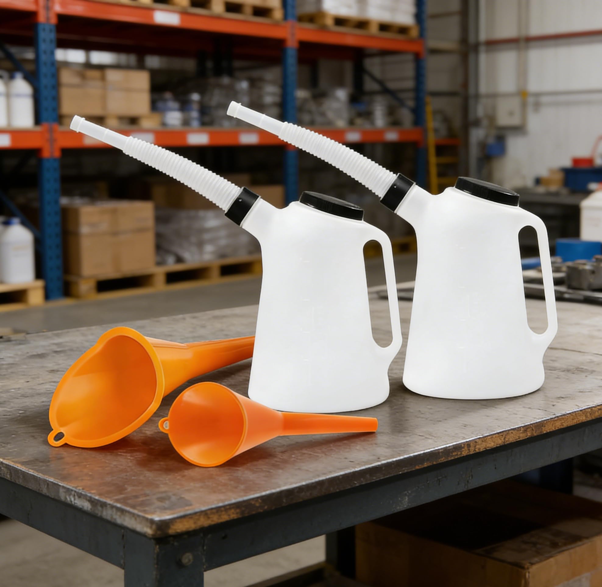 OUYPLTNY stacked jugs and nozzles for compact garage storage benefit