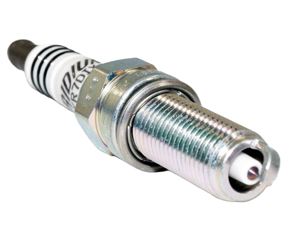 OVERSTOCKDIRECT plug beside ruler showing hex, reach and thread dimensions