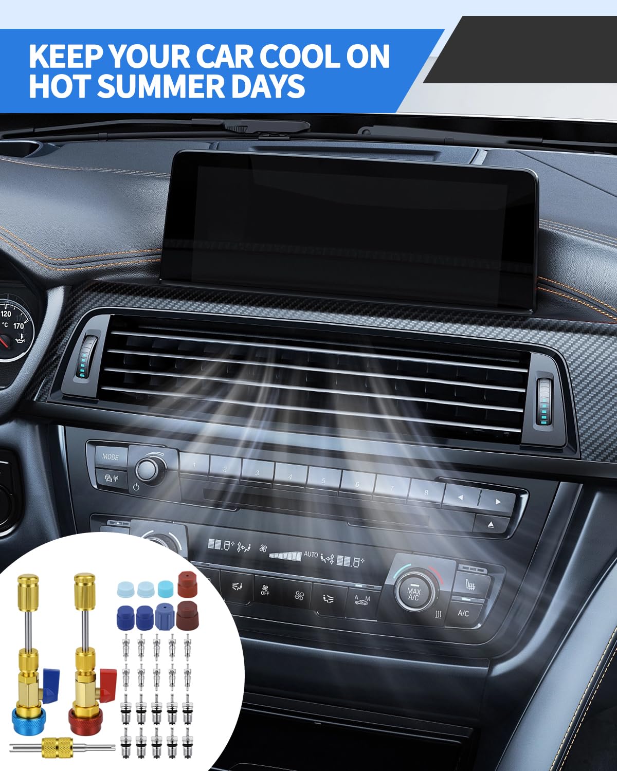 OXDFK kit being used on car AC port showing practical application and time-saving benefit
