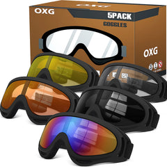 OXG front view of five-pack goggles showing product and convenience