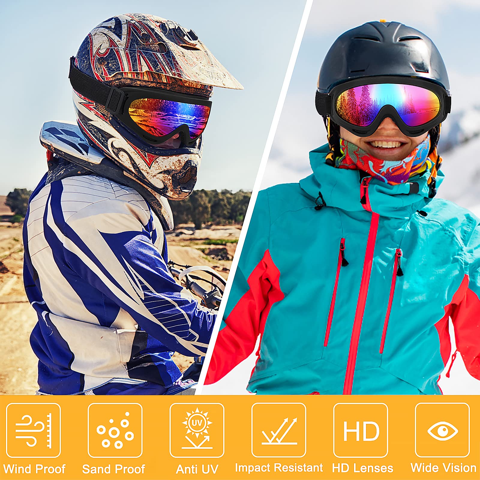 OXG goggles on skier in action illustrating wind and debris protection