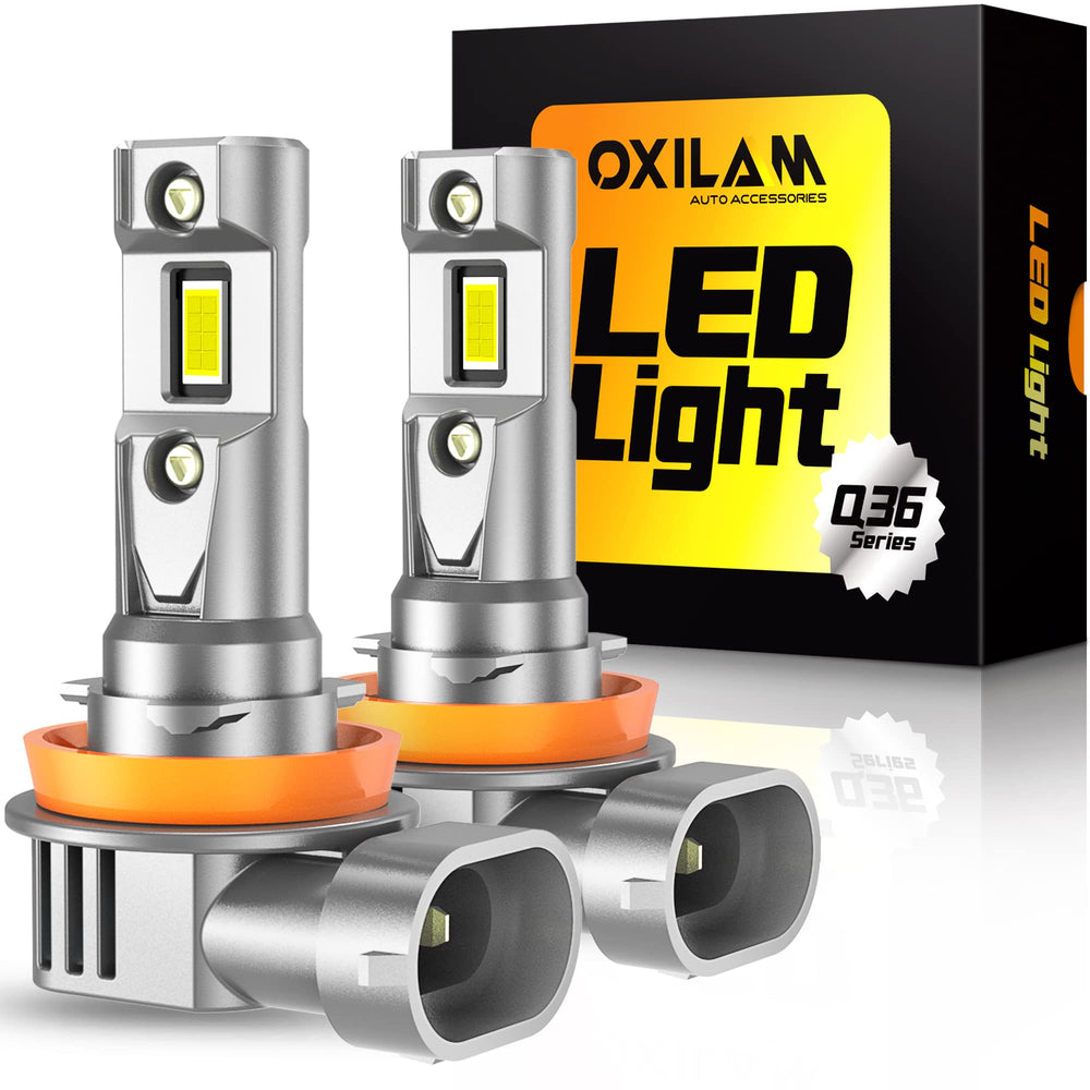 OXILAM H11 front view showing two bulbs and brighter light benefit