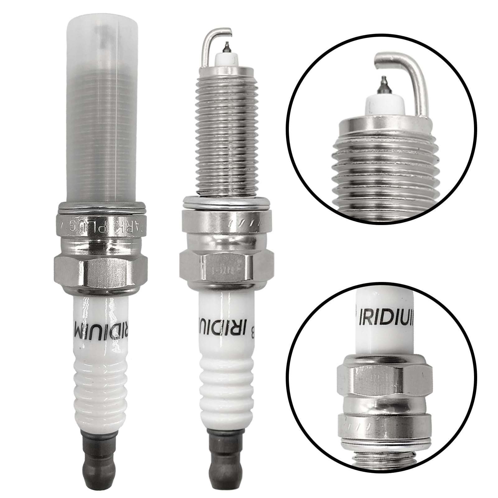 OYEAUTO close-up iridium tip showing fine electrode for longer life and consistent spark