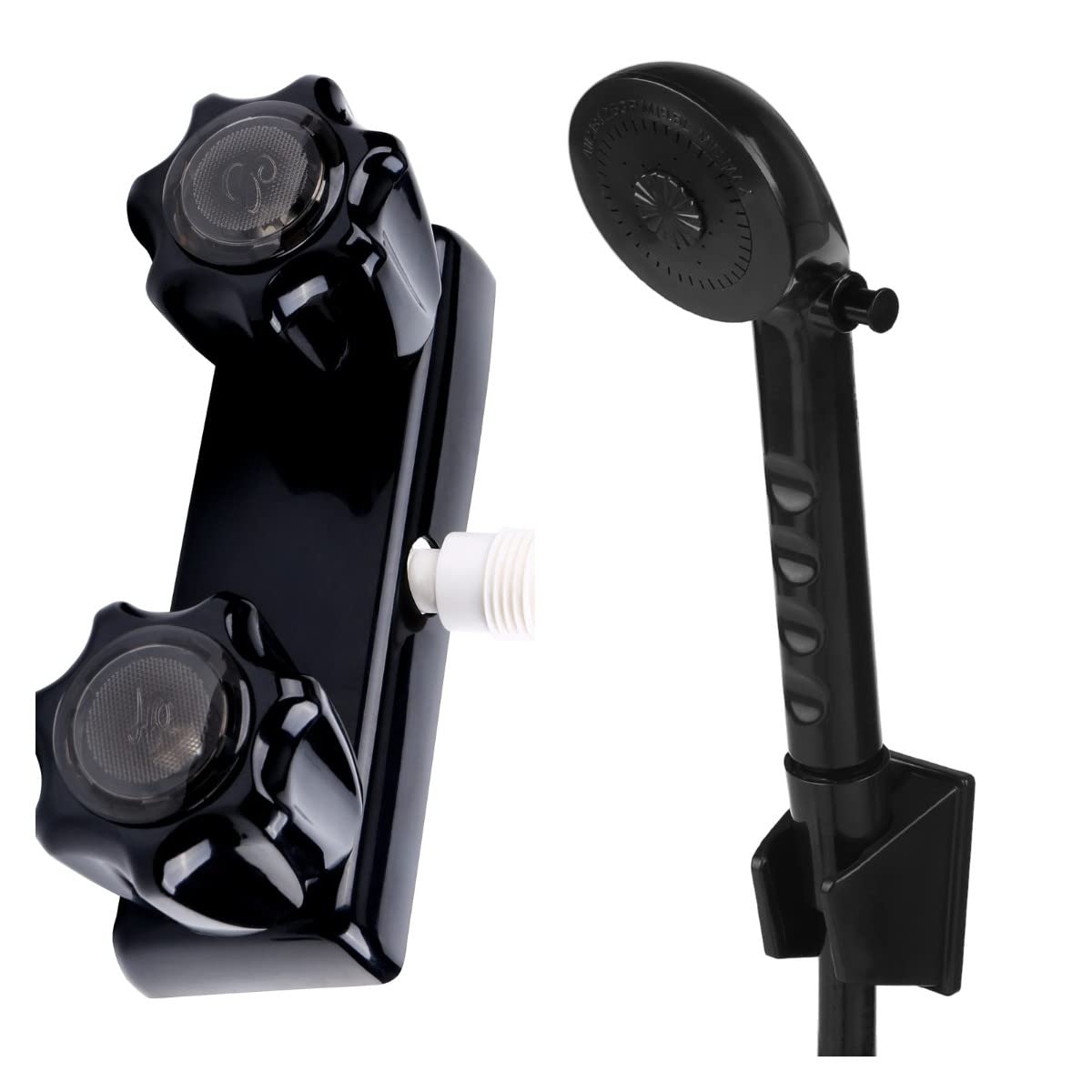 OYMOV black RV shower faucet front view showing sleek finish and easy replacement