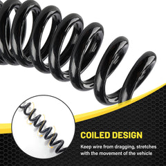 Oyviny stretched coil demonstrating extended reach for flexible towing