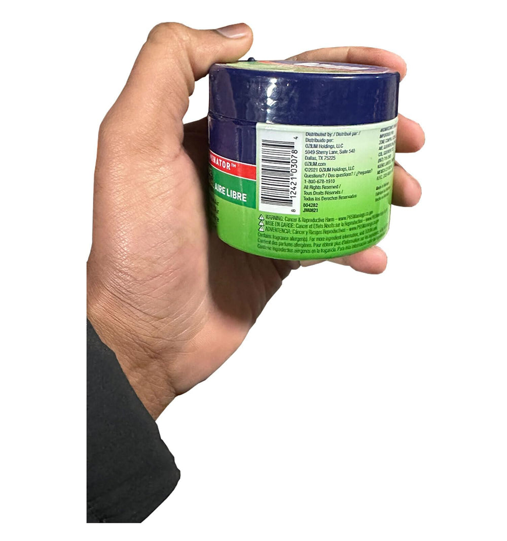 Ozium placed near trash can corner reducing odors from waste bins