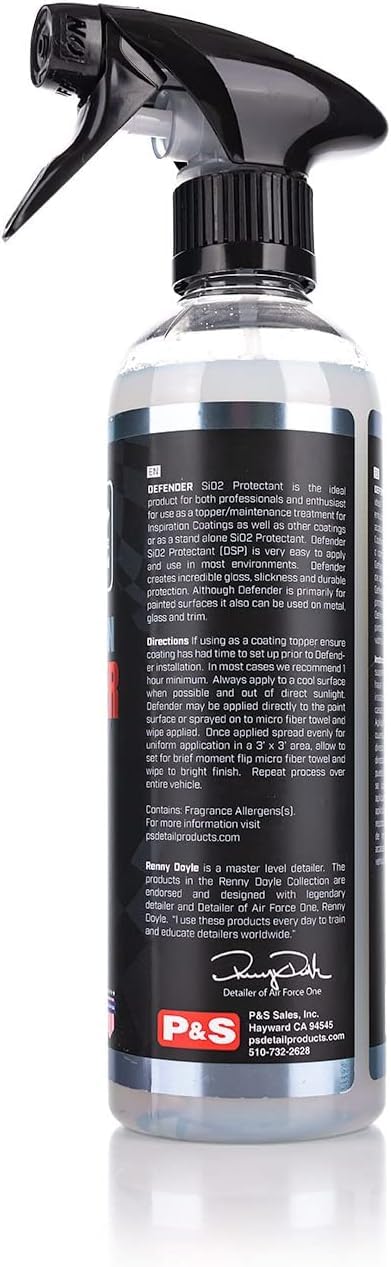 P & S Defender sprayer dispensing mist showing easy spray-and-wipe application