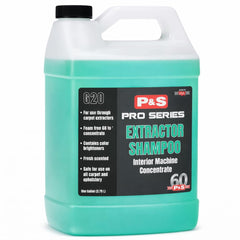 P&S extractor shampoo front view showing label and machine-safe cleaning