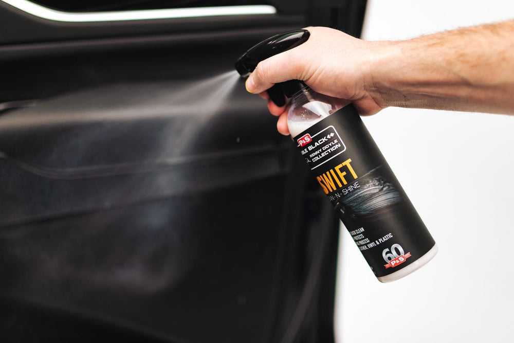 P & S Swift Clean & Shine cleaning a dashboard leaving satin, non-greasy finish