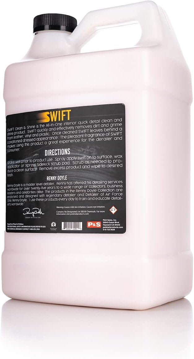 P & S Swift Clean & Shine label closeup highlighting usage and scent benefits
