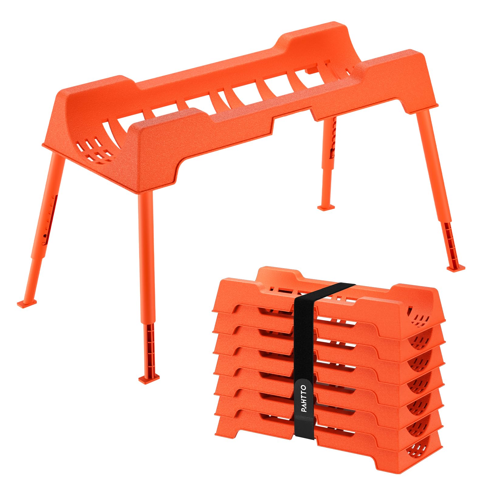 PAHTTO front view of orange 7-section hose support showing durable build and visibility