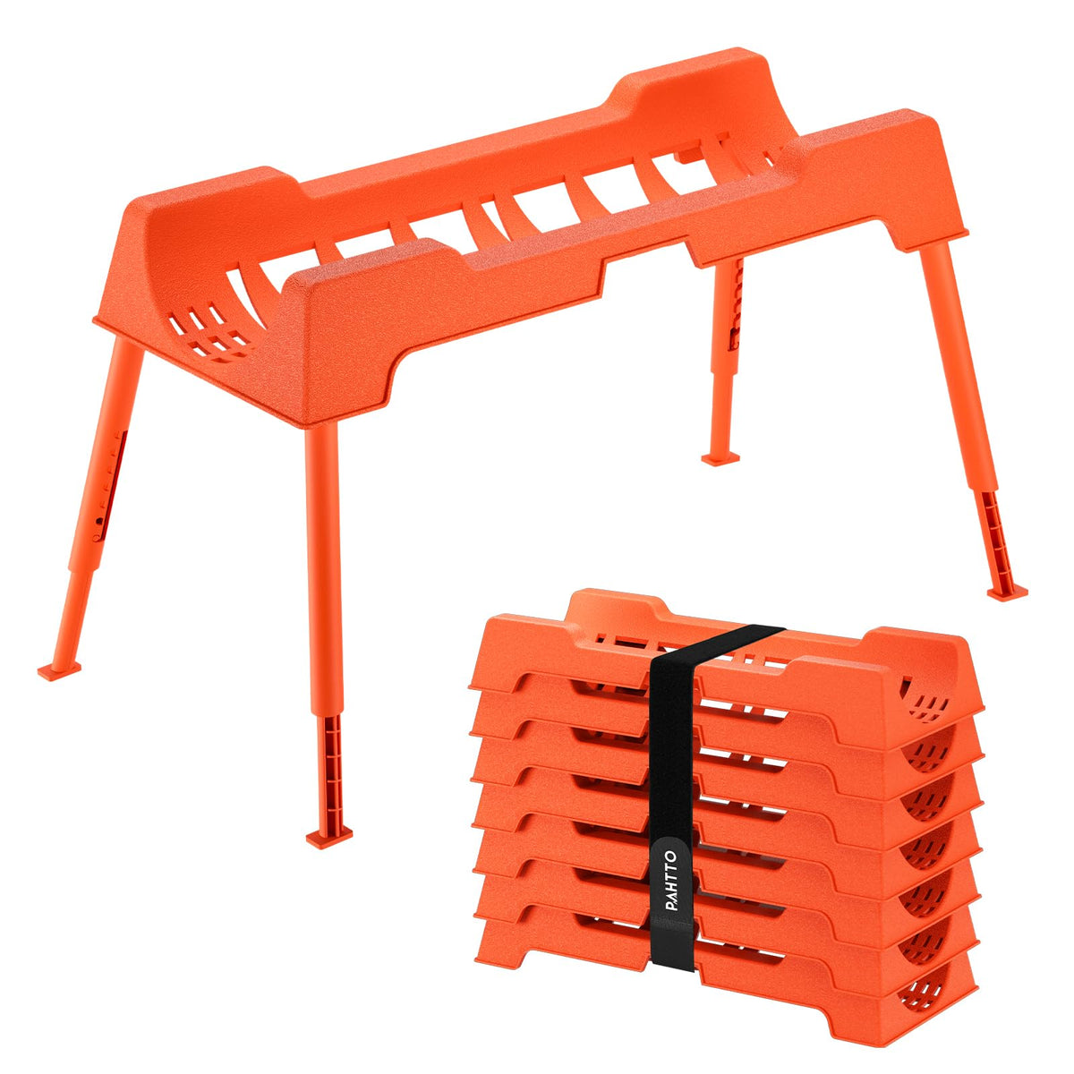 PAHTTO front view of orange 7-section hose support showing durable build and visibility