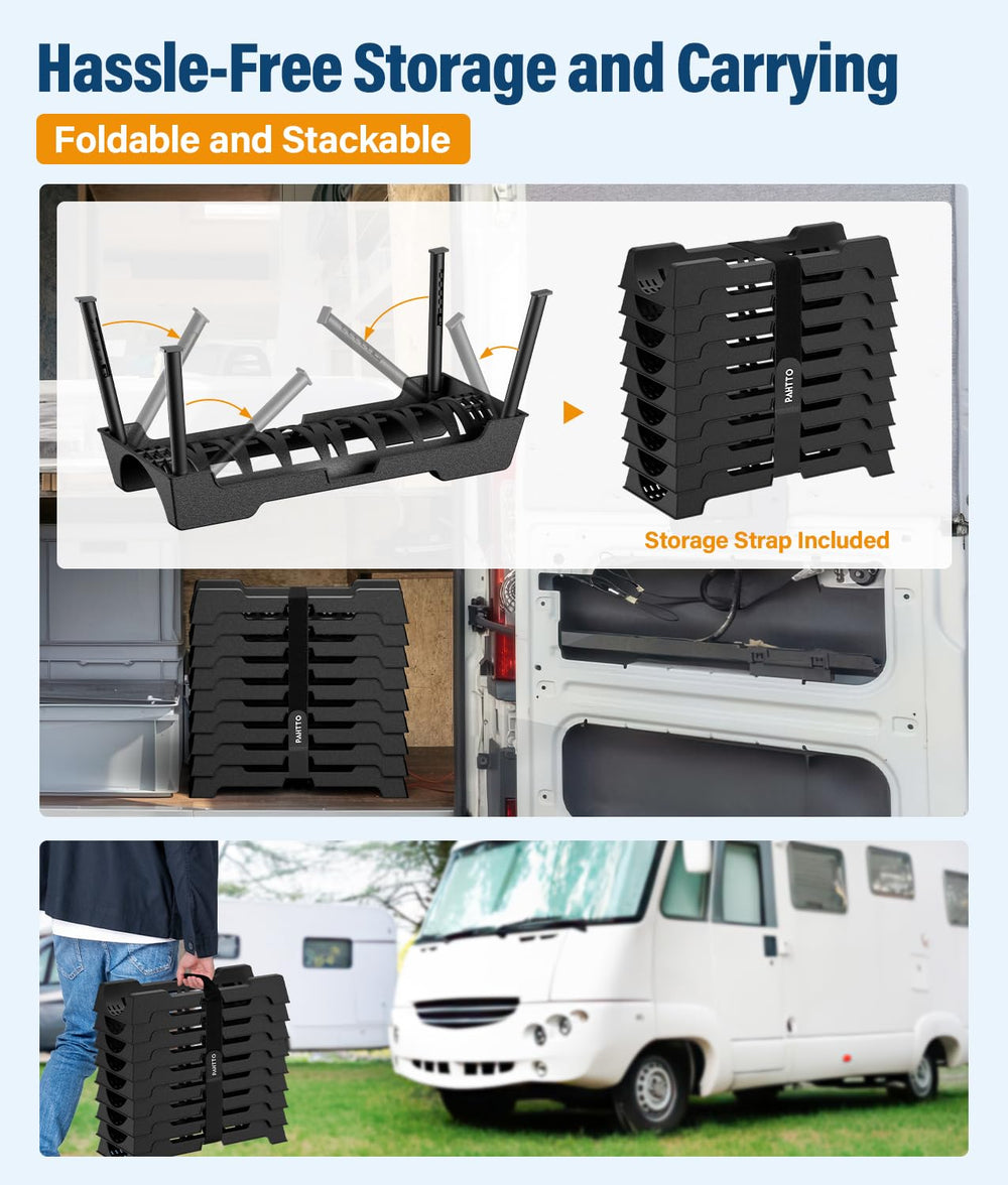 PAHTTO stacked sections bundled with strap for easy transport and storage