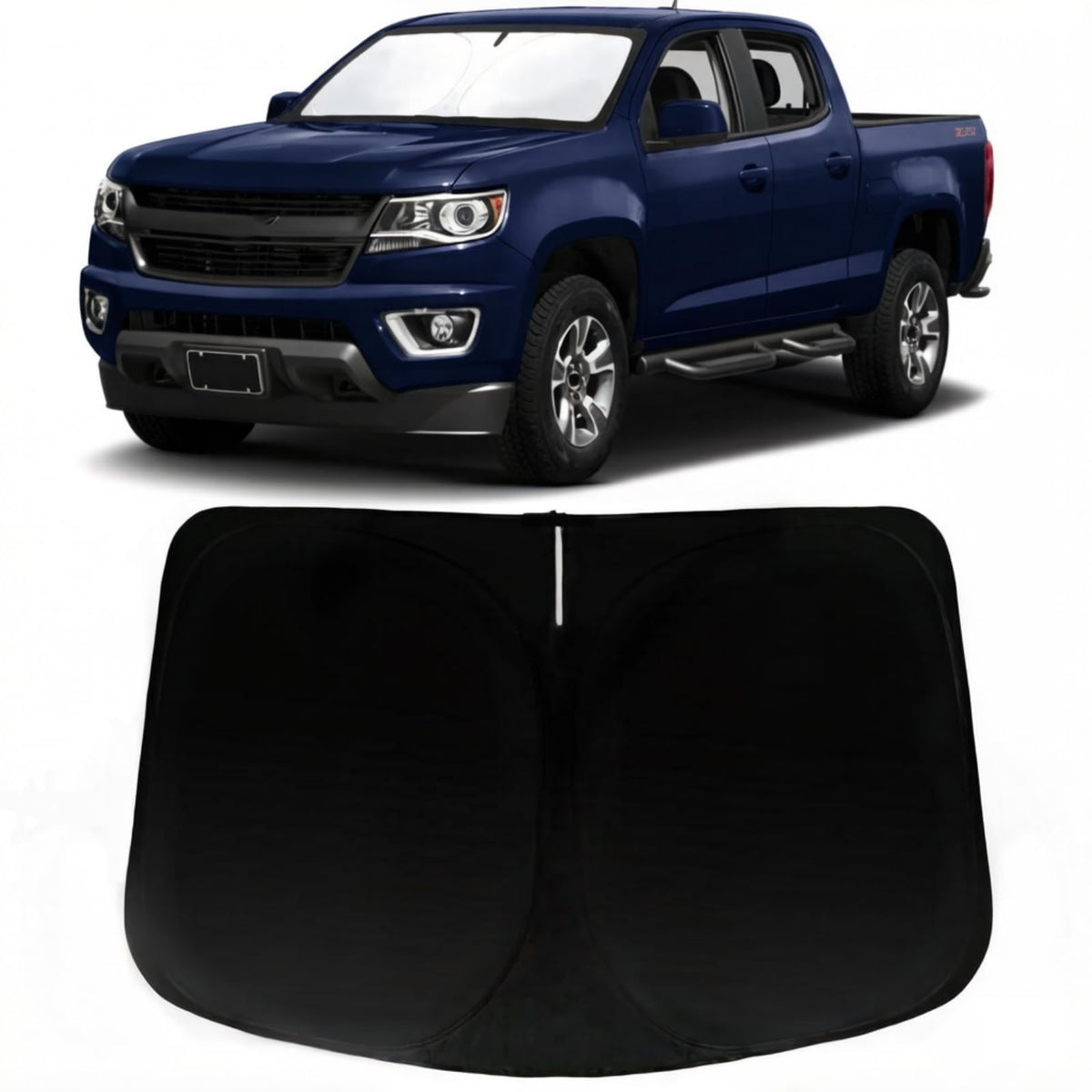 PAIMOHO front view on Chevy Colorado showing full windshield fit and cabin cooling benefit