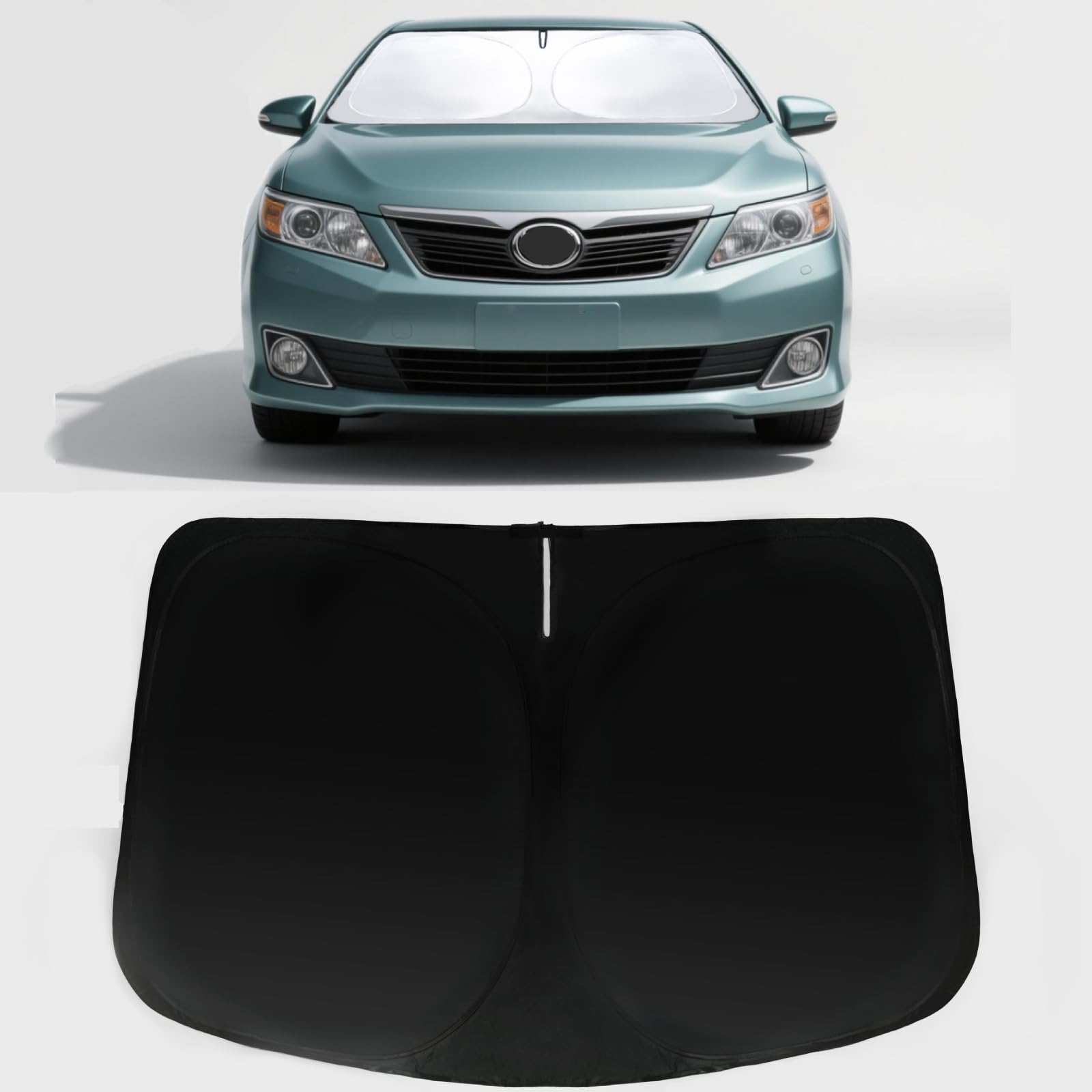 PAIMOHO front view installed on Camry windshield showing full coverage and sun protection