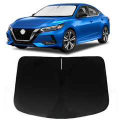 PAIMOHO front view of windshield shade showing exact Sentra fit and quick protection