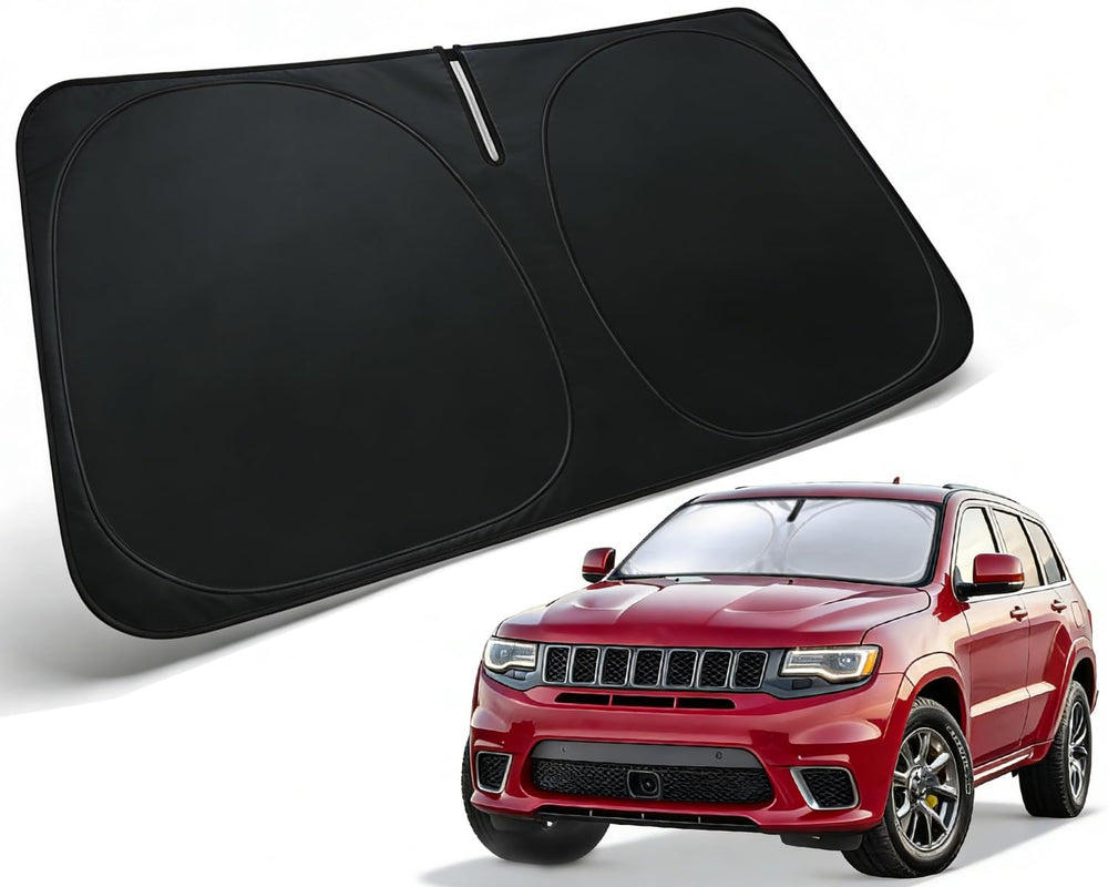 PAIMOHO front view showing perfect fit on Grand Cherokee windshield keeps interior cool
