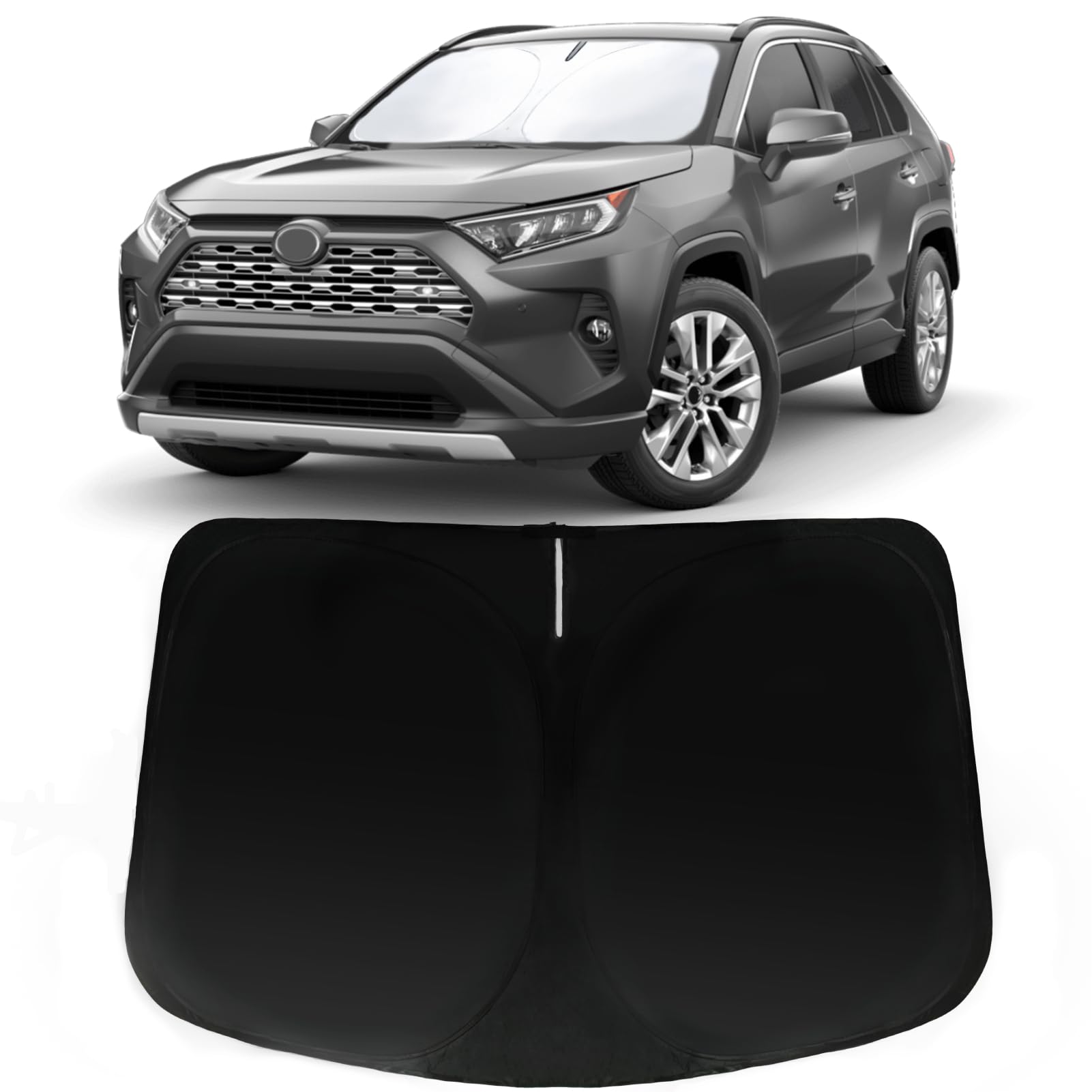 PAIMOHO front view of sun shade fitted for RAV4 showing precise fit and cooling benefit
