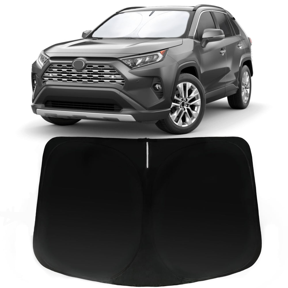 PAIMOHO front view of sun shade fitted for RAV4 showing precise fit and cooling benefit