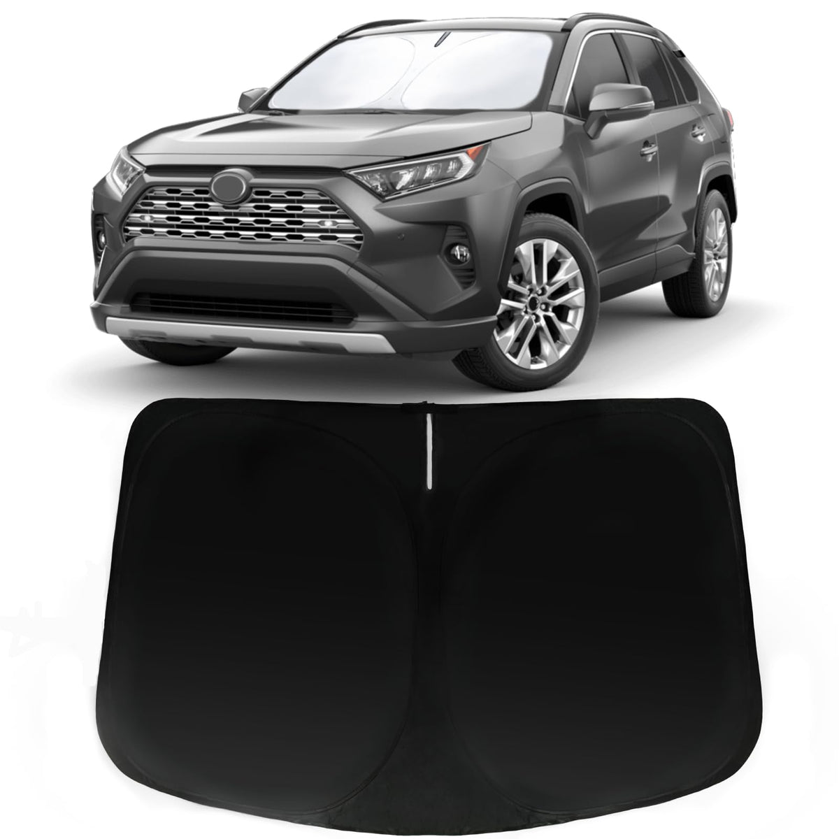 PAIMOHO front view of sun shade fitted for RAV4 showing precise fit and cooling benefit