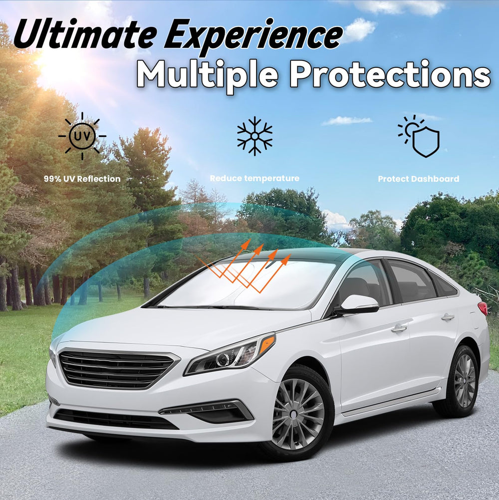 PAIMOHO sun shade installed in Hyundai Sonata windshield reducing cabin heat
