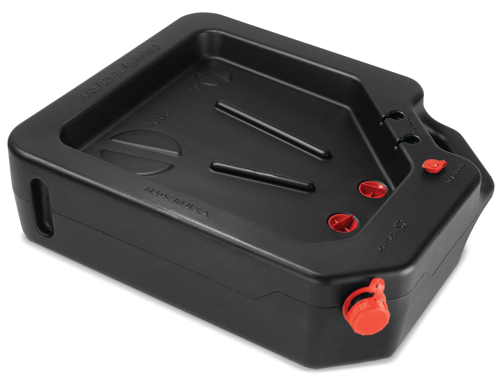 PAK 16-quart drain pan front view showing capacity and handles for easy carrying