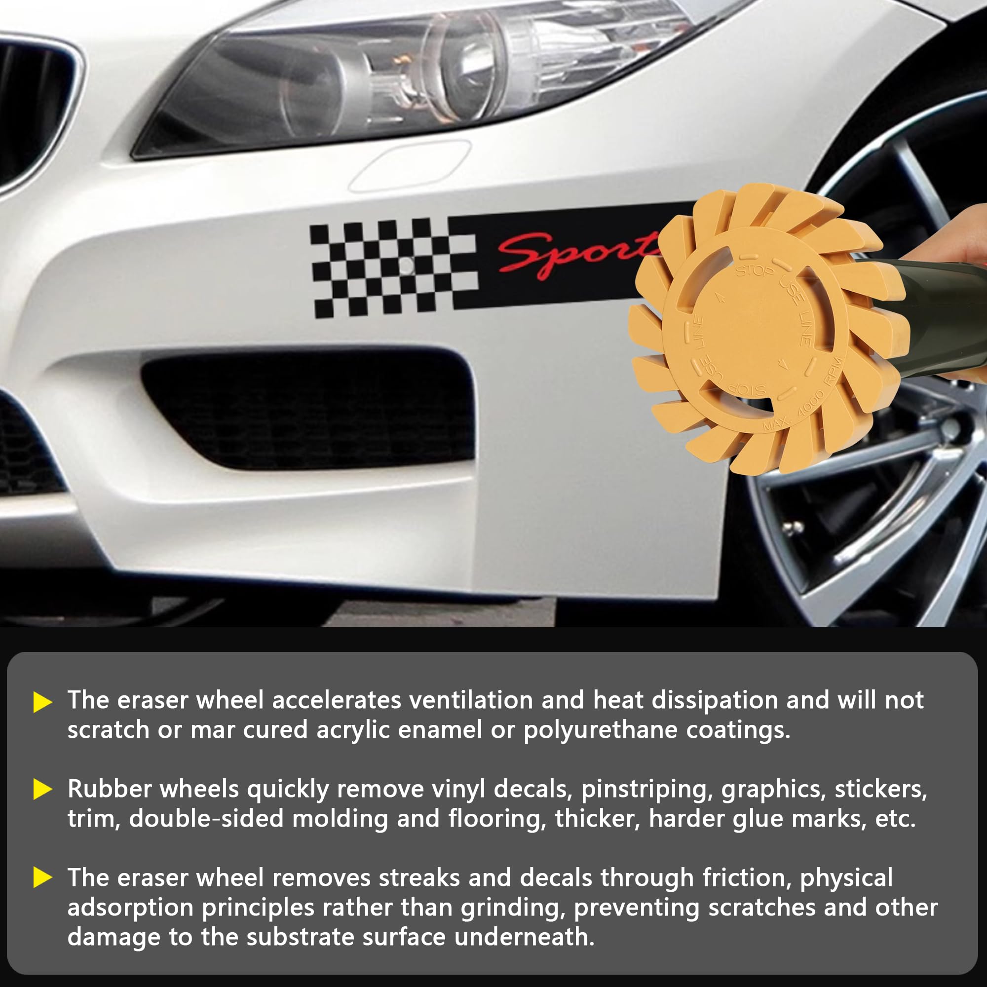 Pakeed close-up of rubber wheel texture illustrating soft compound that protects paint while removing adhesive