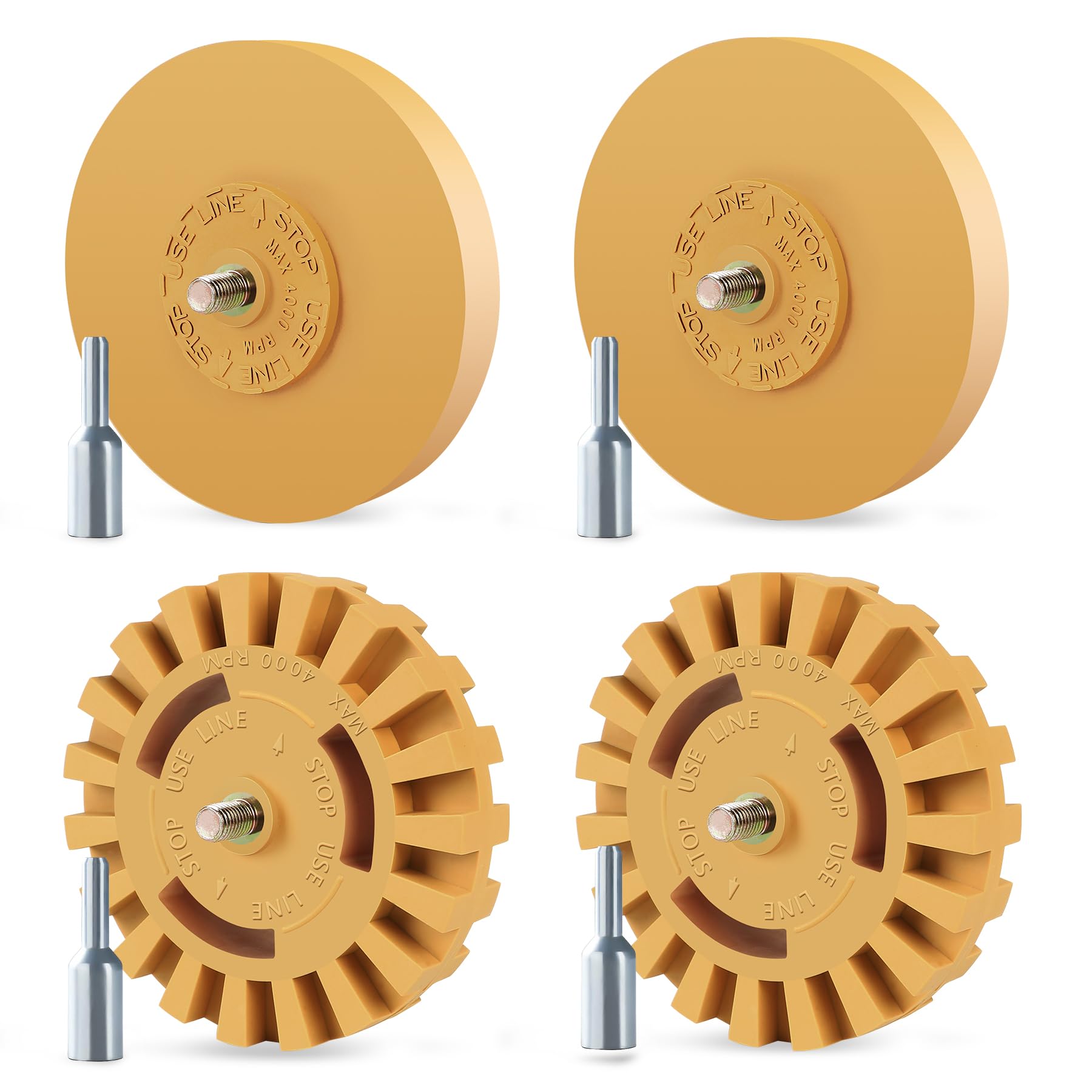 Pakeed front packaging showing 4-pack eraser wheel kit and adapter for quick identification and convenience