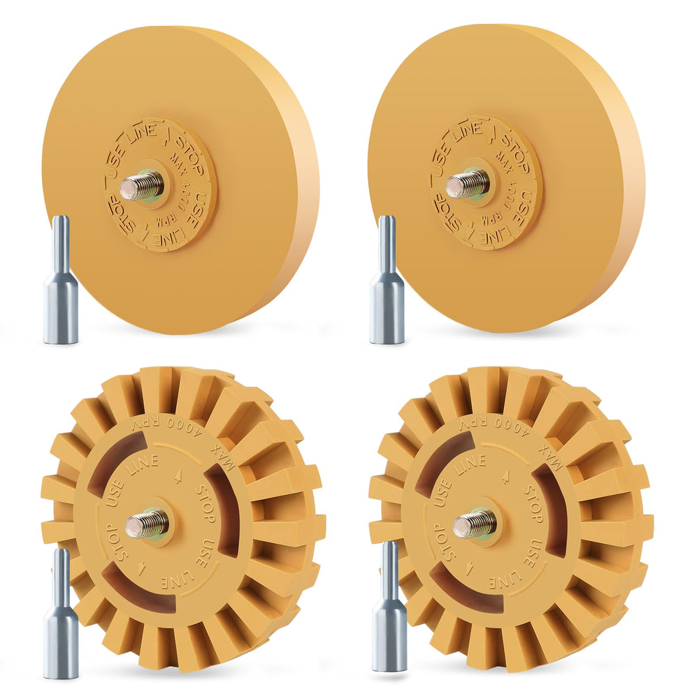 Pakeed front packaging showing 4-pack eraser wheel kit and adapter for quick identification and convenience