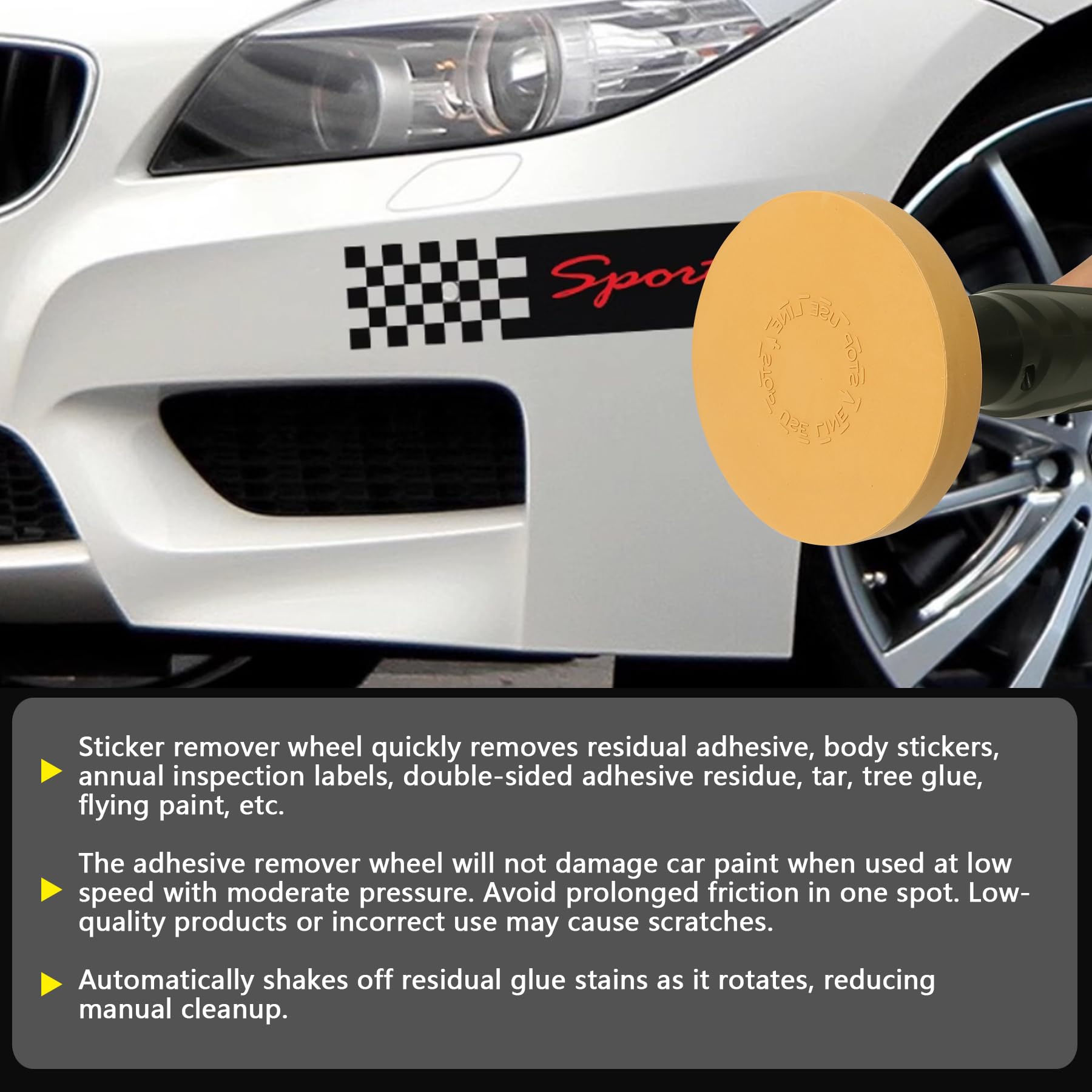 Pakeed geared rubber wheel detail highlighting teeth pattern for fast removal of large sticker and adhesive areas