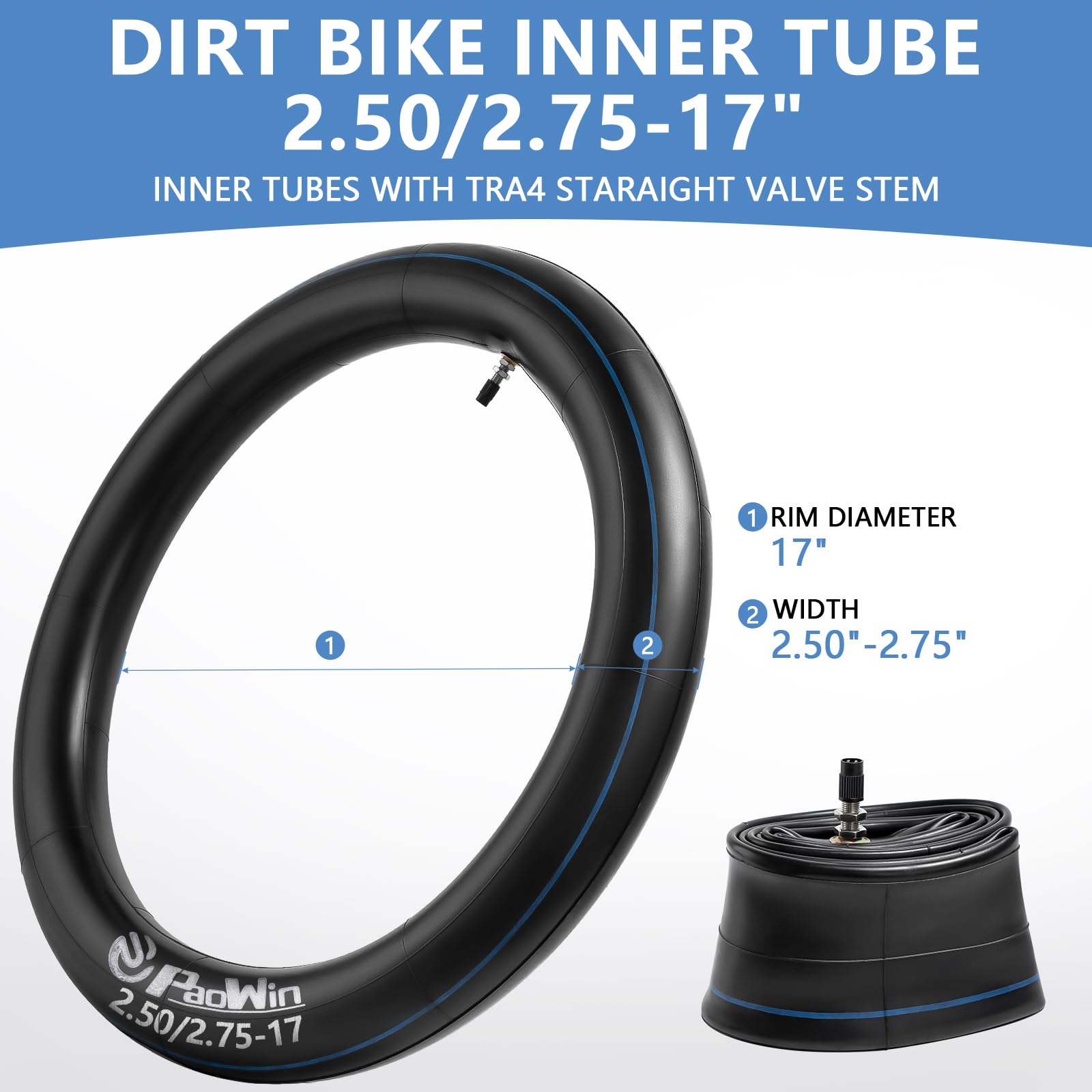 PaoWin inner tube mounted in a dirt bike tire demonstrating fit and readiness