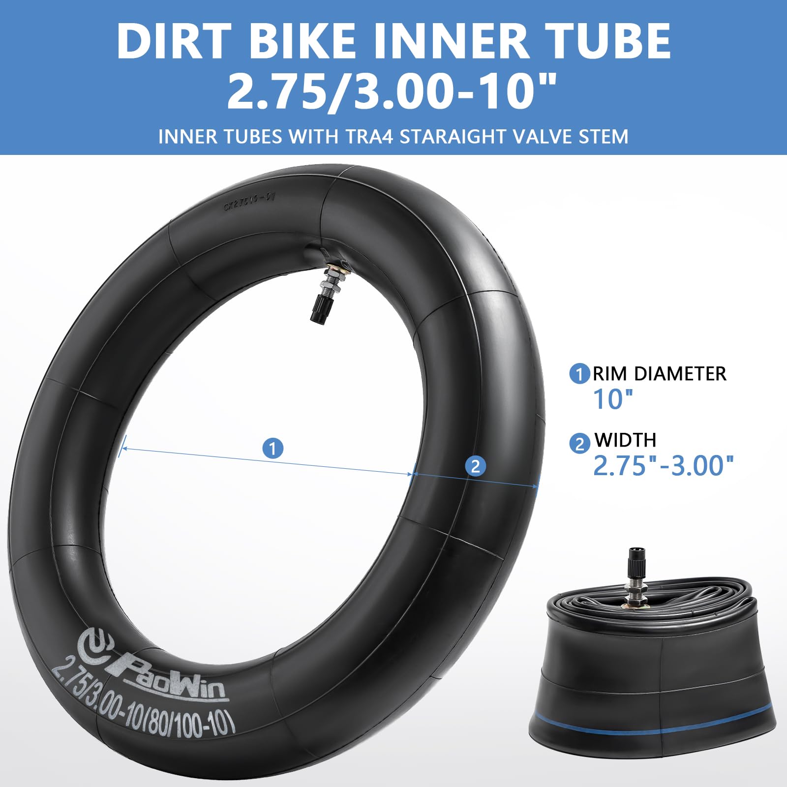 PaoWin inner tube mounted on a mini dirt bike wheel demonstrating proper fit and ride reliability