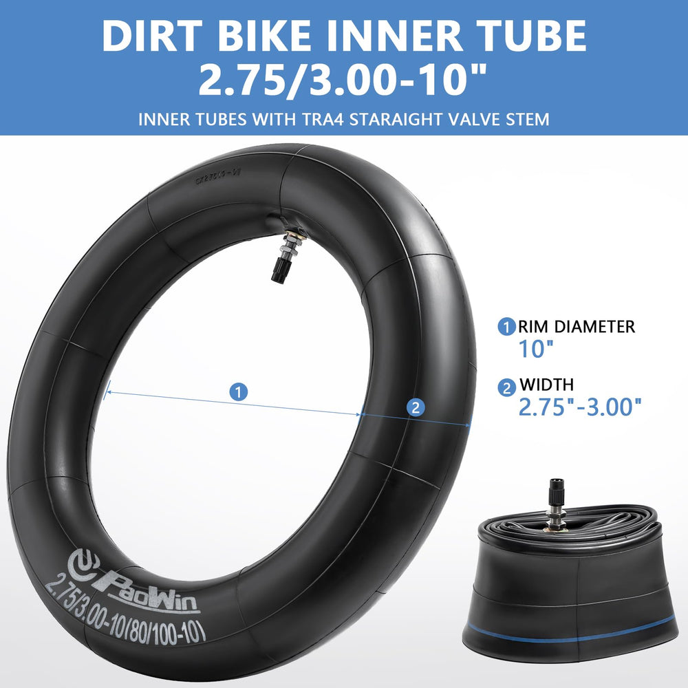 PaoWin inner tube mounted on a mini dirt bike wheel demonstrating proper fit and ride reliability