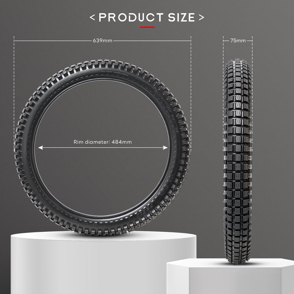 PaoWin tire beside a 19-inch rim for accurate size comparison and fit