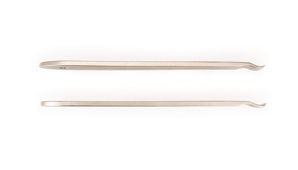 Park Tool TL-5 in use on mountain bike removes stubborn downhill tire quickly