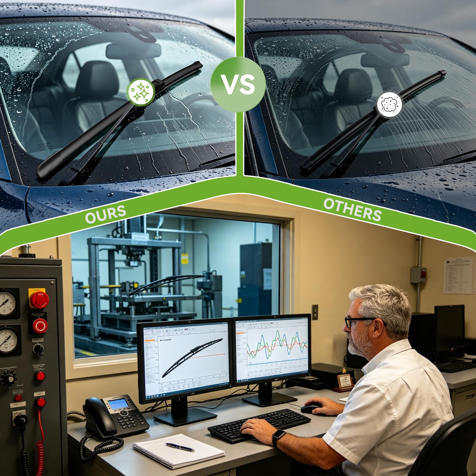 PARRATI dual tensioned steel springs providing uniform pressure across windshield