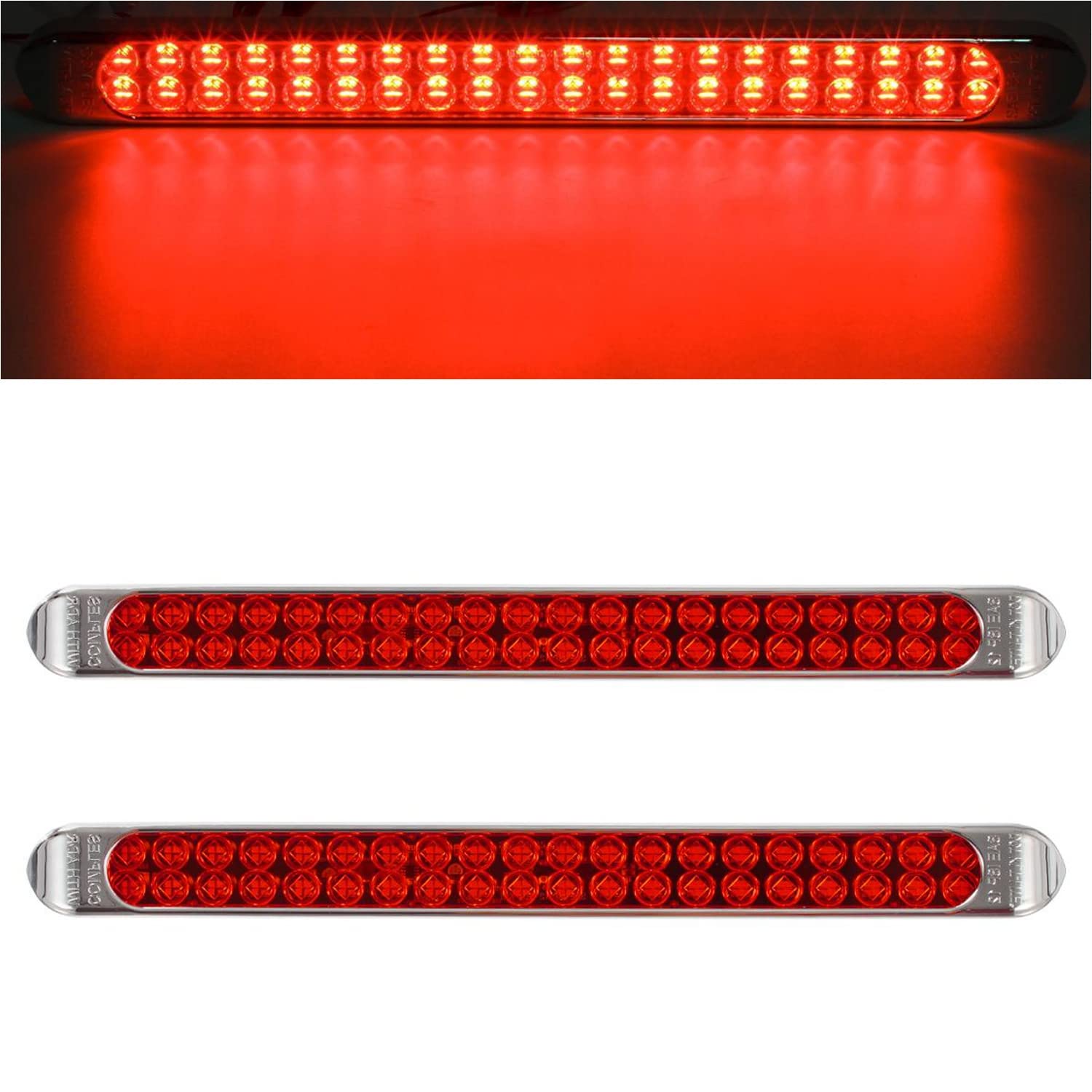 Partsam front view 17 inch light bar showing bright red lens and chrome bezel for improved visibility