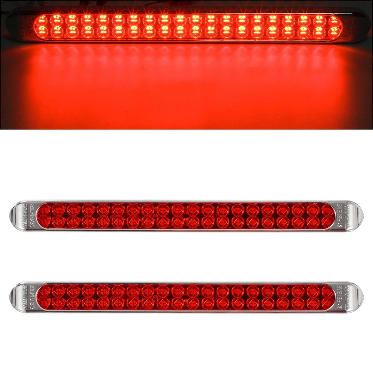 Partsam front view 17 inch light bar showing bright red lens and chrome bezel for improved visibility