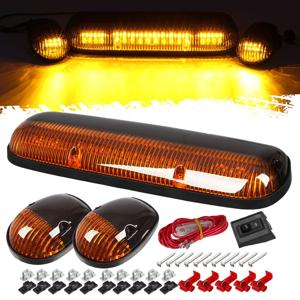 Partsam amber cab marker lights front view showing three-piece kit and fit