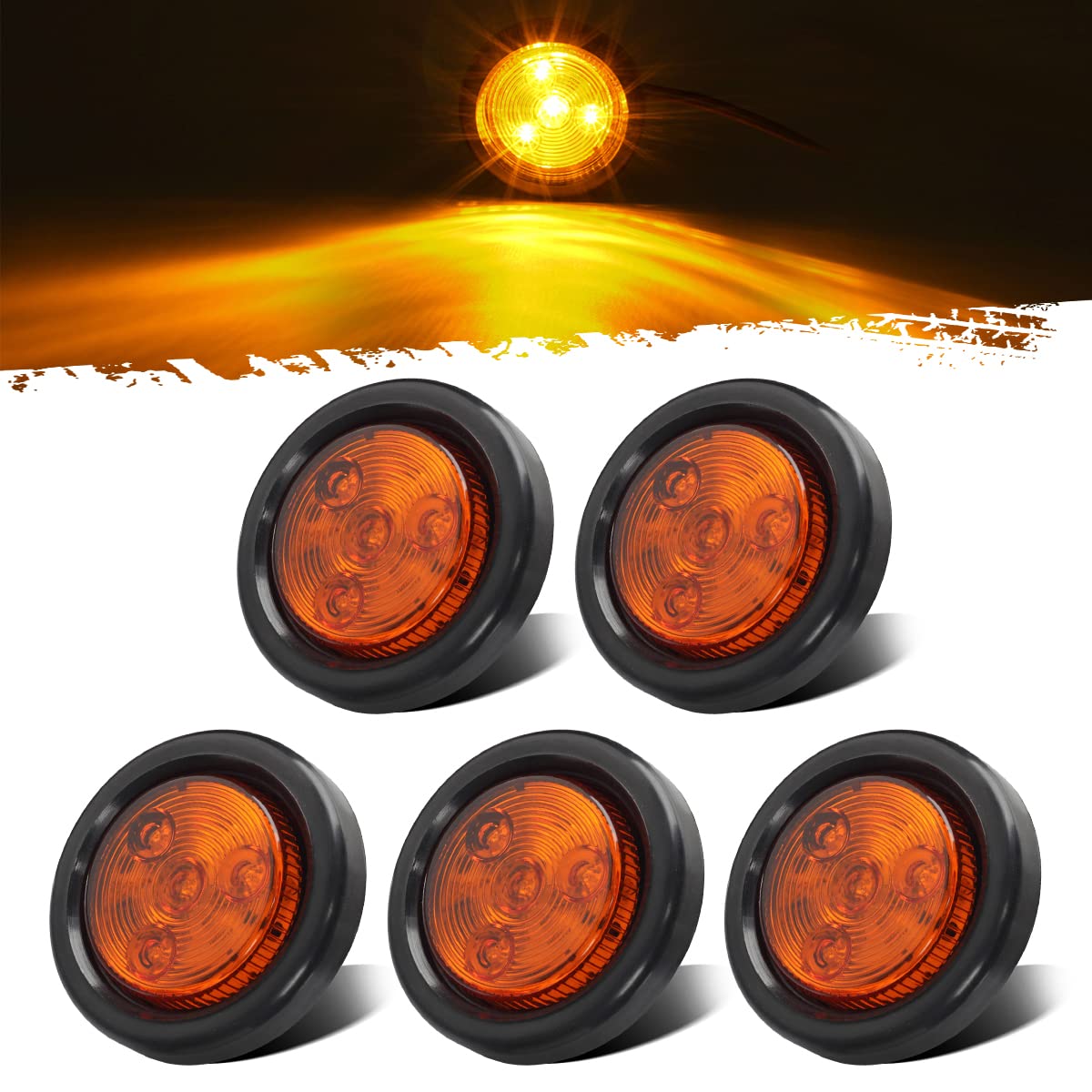 Partsam front view amber round marker showing bright lens and flush fit benefit